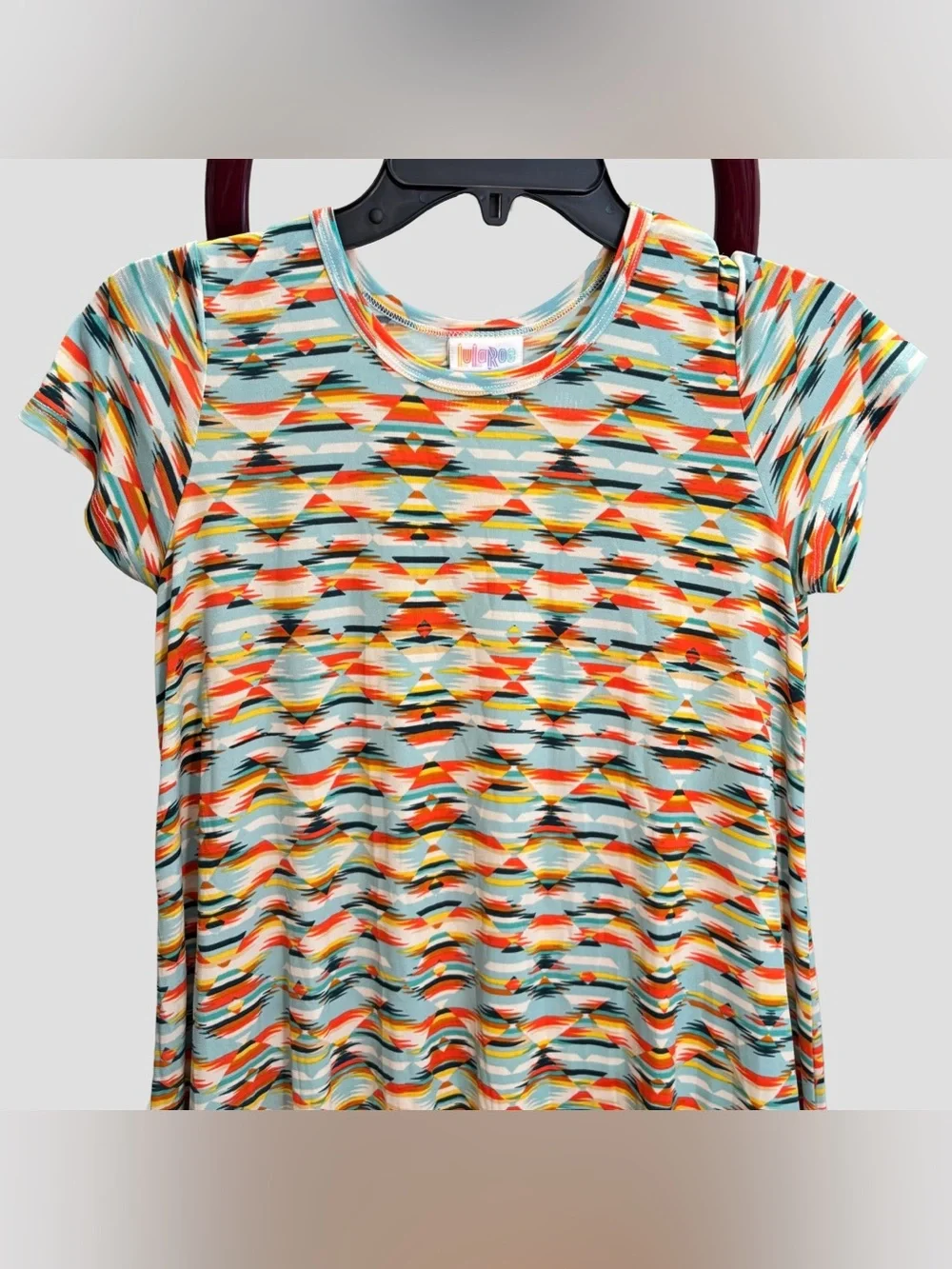 EUC LuLaRoe Girls Scarlett Dress, Sz 12, Aztec Design - Teal, Orange, Yellow - Picture 3 of 13